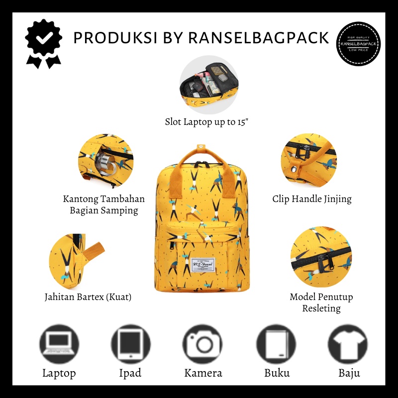 Tas Ransel Wanita - Backpack Punggung Bahu Model Korea Terbaru Murah Bagus Import Lokal Original Simple Fashion Elegan Casual Traveling Sekolah Kuliah Kerja Laptop Kapasitas Besar Waterproof Anti Air Nilon Perempuan Cewek