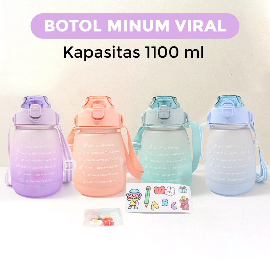 botol minum 1,1liter NEW gemoy free stiker 3D dan tali panjang