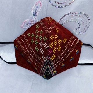  Masker  Kain Motif Ulos  Tenun Premium Merah Hati 3 Lapis 