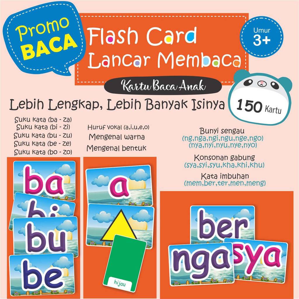 Paket Kartu Baca Anak Flashcard Lancar Membaca Babibubebo Imbuhan Indonesia