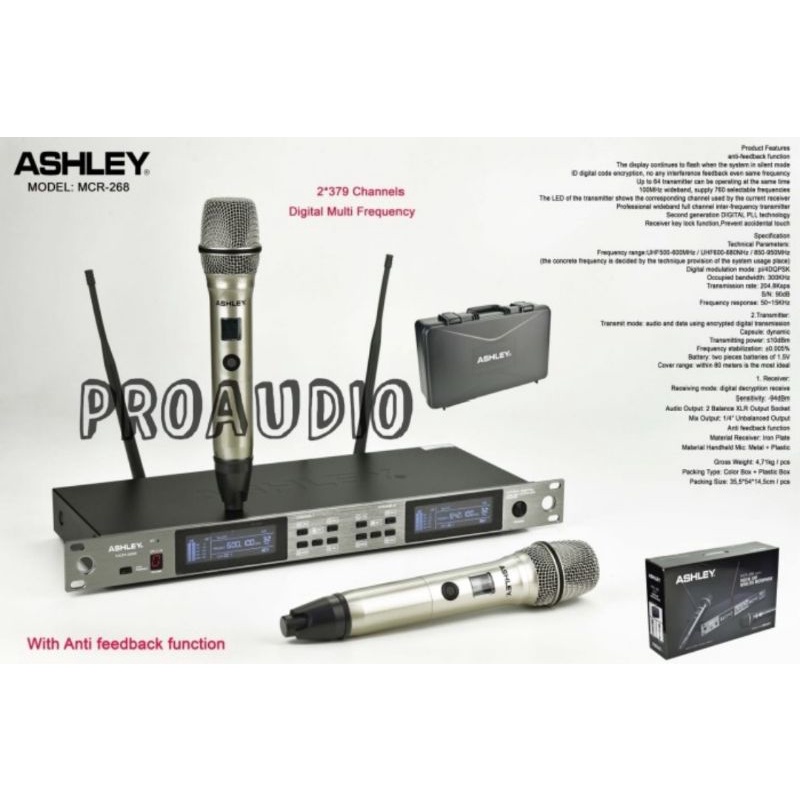 mic wireless ashley mcr 268 original with anti feedback plus koper