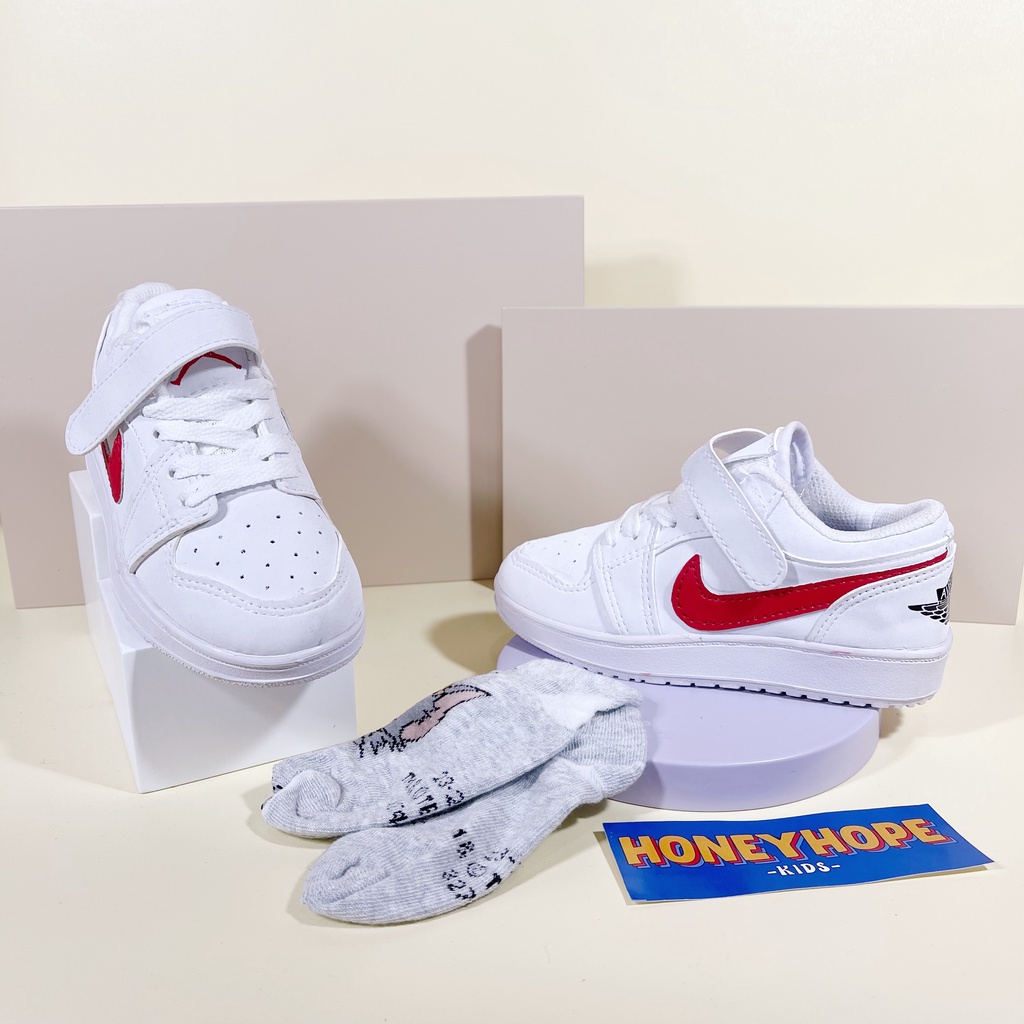 Harga Sepatu Anak Nike Air Jordan Low White Red Tali FREE KAOS KAKI