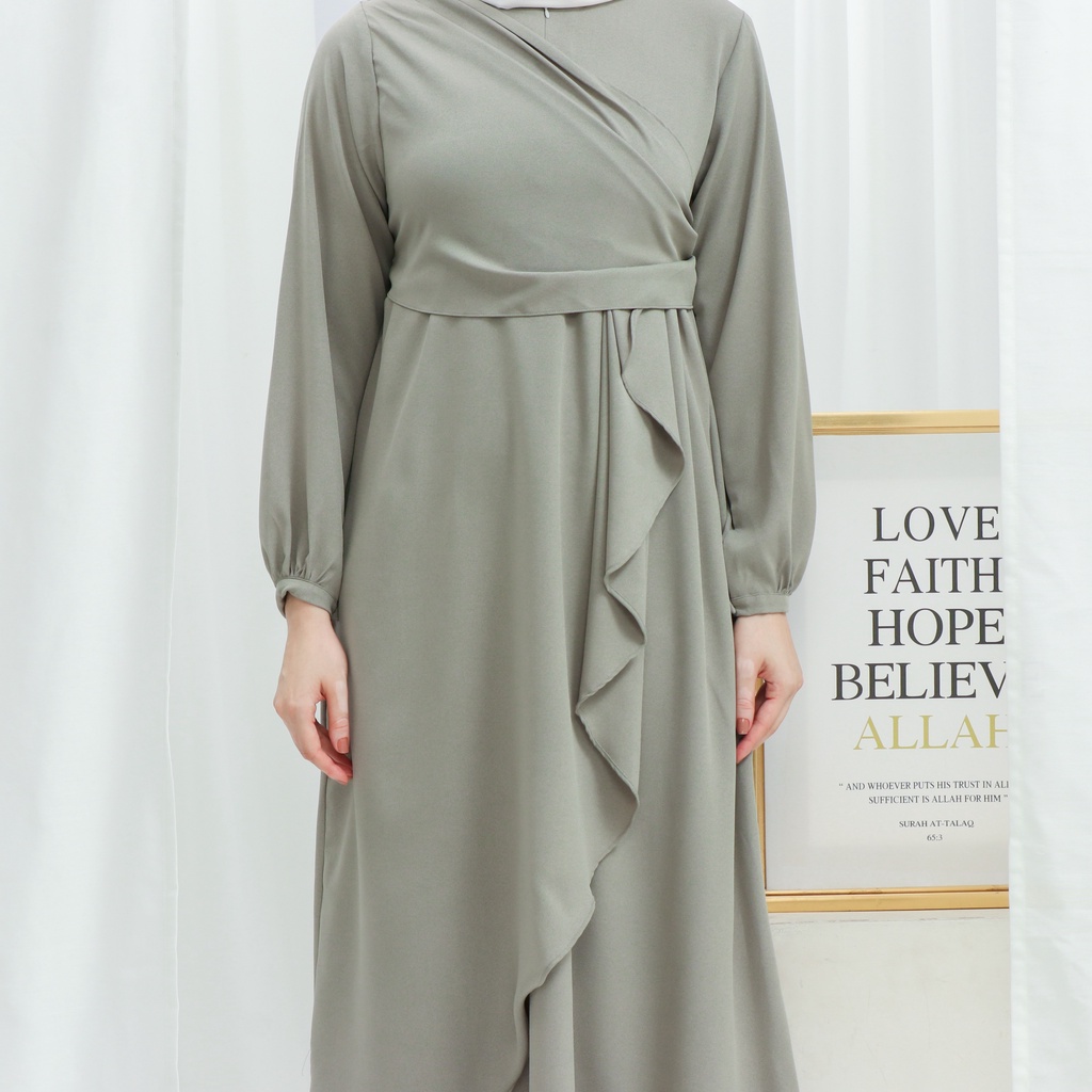 Lalucuku Exclusive Raya Series Dress/ Gamis Emira Wanita Busui Frendly Kekinian Bahan Lady Zara Import-Sage