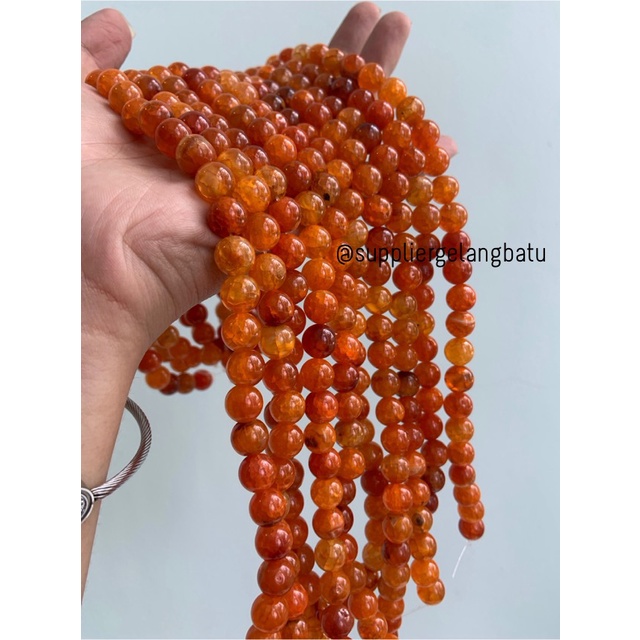 bahan carnelian orange muda serat 10mm oren aksesoris gelang kalung craft kerajinan tangan fashion week citayam