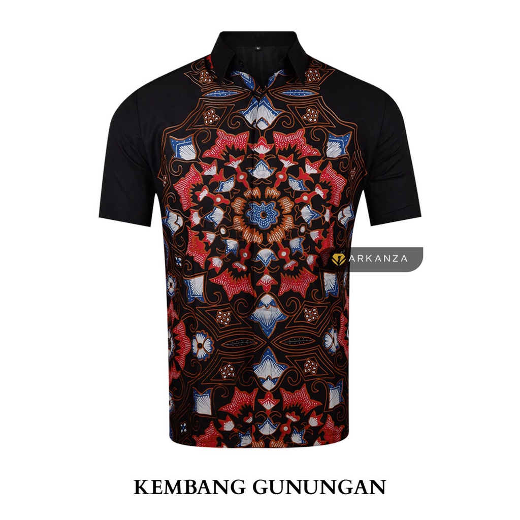 BATIK ARKANZA Motif KEMBANG GUNUNGAN Hem Atasan Kemeja Baju Batik Pria Cowok Laki Laki Slimfit Full Lapis Furing Lengan Panjang Lengan Pendek Original Asli