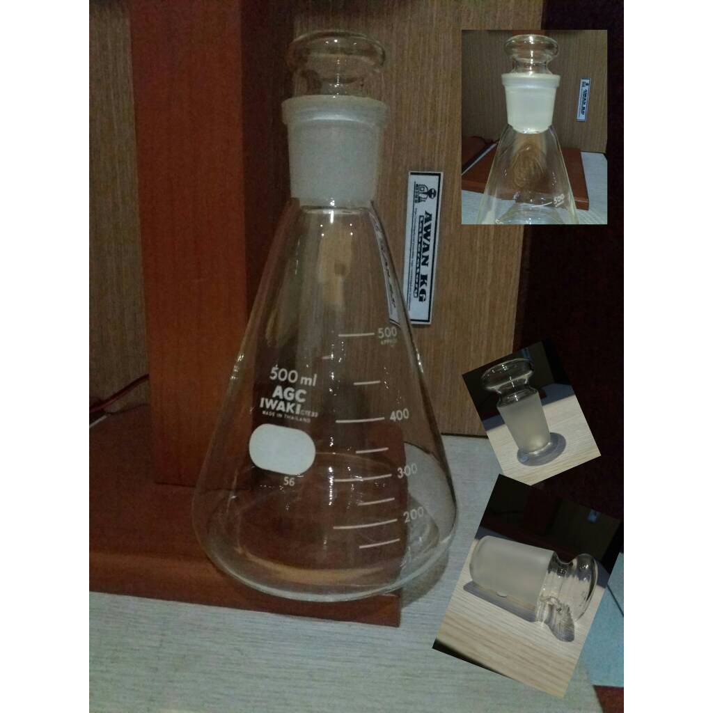 Jual Erlenmeyer Flask 500ml With Glass Stopper Iwaki Made In Thailand Dengan Tutup Kaca Shopee 6116