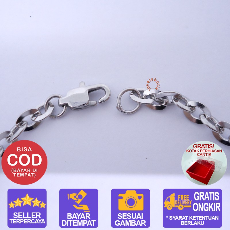 Lovelybutik Gelang Titanium Asli  Anti Luntur Gelang Tangan Wanita Rantai Nori Kaca Ukuran 18 cm