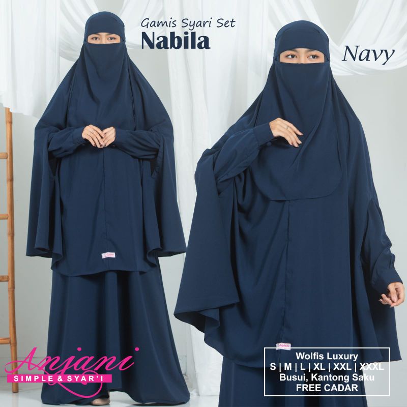 KUALITAS SUPER Gamis Polos Nabila Set Syari Gamis Syari Set Khimar Plus Cadar Gamis Syari Polos Set