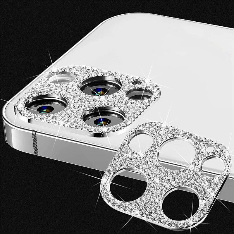 Case Pelindung Lensa Kamera 3d Bahan Logam Aksen Glitter Kristal Untuk Iphone 13 12 11 Pro Max Mini 13promax