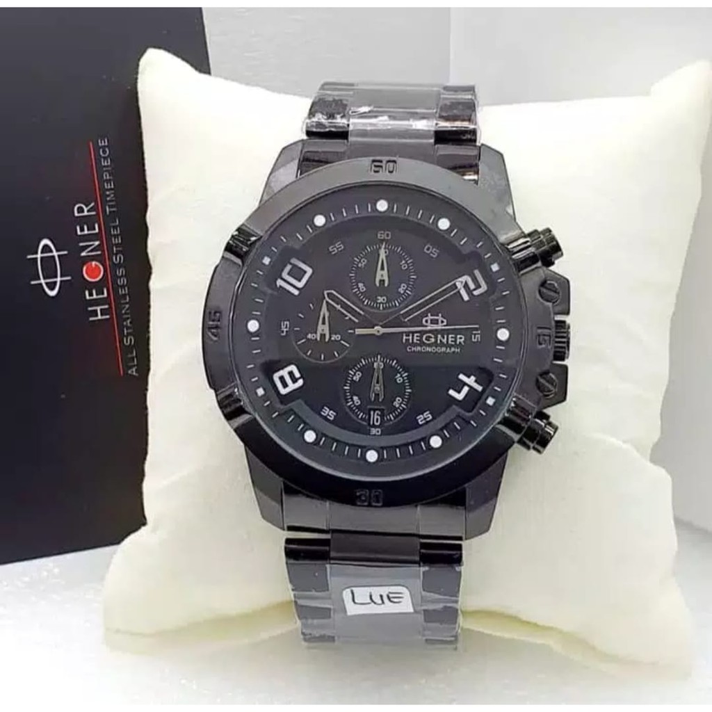 Jam Tangan Pria Casual Macho Hegner 1656 Chronograph Aktif Rantai Baja Original