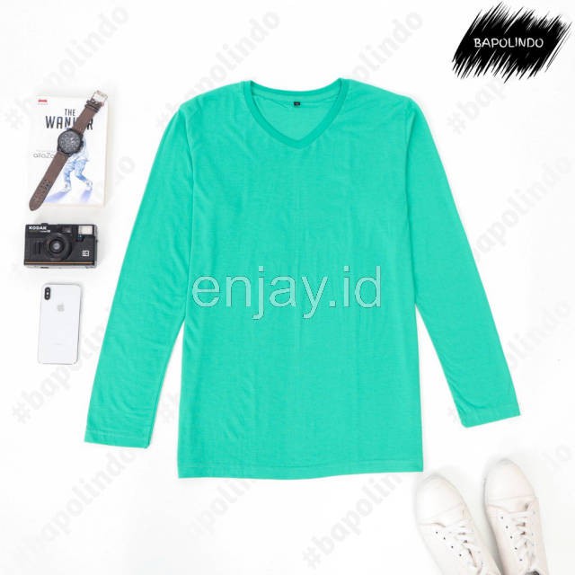 enjay.id - PREMIUM Kaos warna Tosca Muda oblong ANTI BAKTERI Leher V neck lengan panjang Original