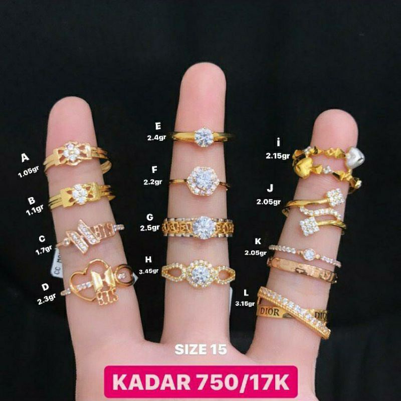 Cincin Emas Asli 750 - S15 - Cincin Emas Kadar 750 - Toko Emas - Toko Mas asli - Perhiasan Cincin Em