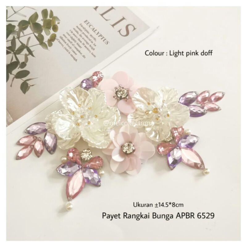 payet bunga 3d Rangkai APBR 6529 off white light pink doff purple