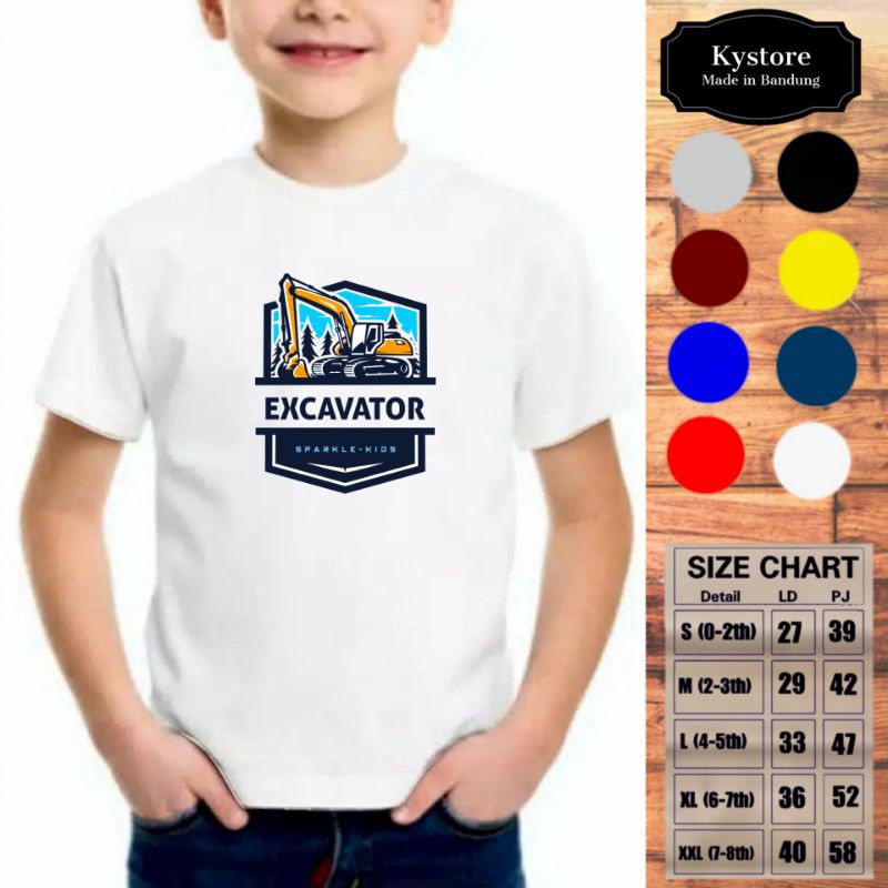 Kaos anak laki-laki motif Excavator Kids, Cotton Combad 30s - S,M,L,XL,XXL