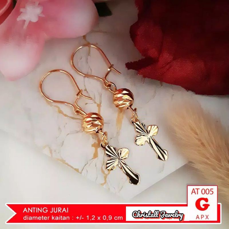 Anting Salib Lapis Emas 18K