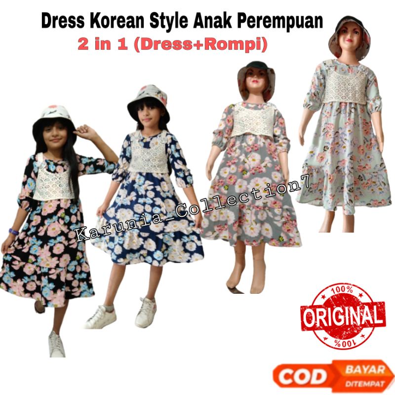 (6-9 Tahun)Dress Korea Style + Rompi(2 in 1) anak perempuan