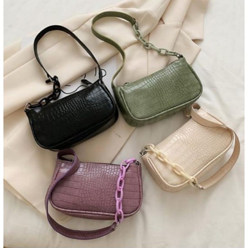 tas bahu wanita shoulder bag mini croco rantai import