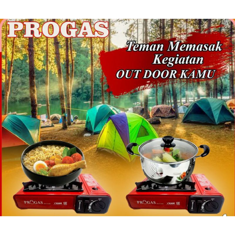 PROGAS  Kompor Gas Piknik  , Kemping , Portable  2 in 1 - Gas Elpiji Dan Gas Kaleng - SNI