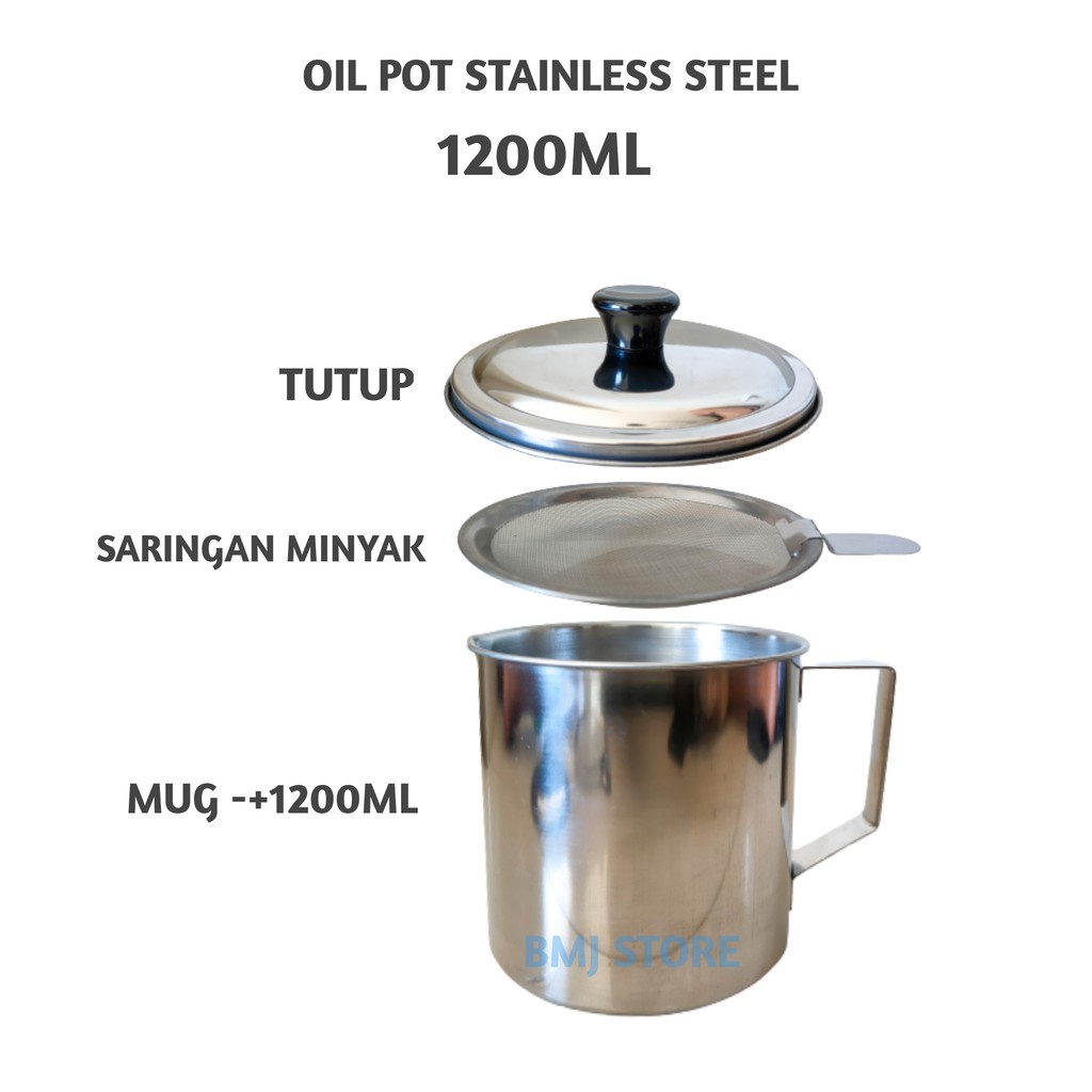 &lt; M.A &gt; Oil Filter Pot Wadah Penyaring Minyak Stainless / Tempat Penyaringan Minyak Goreng / Saringan Masak 1200 ML
