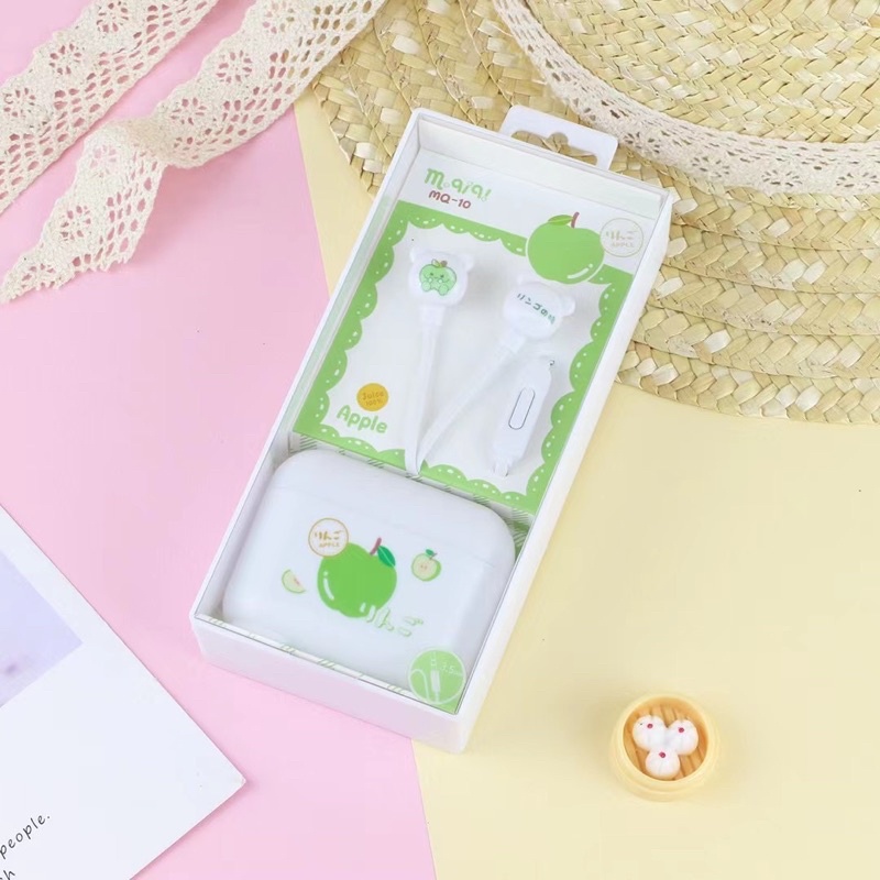 [ MQ-10 ] Set Headset Earphone Lovely earphone FRUIT Daily /Wadah  penyimpanan Earphone Karakter FRUIT