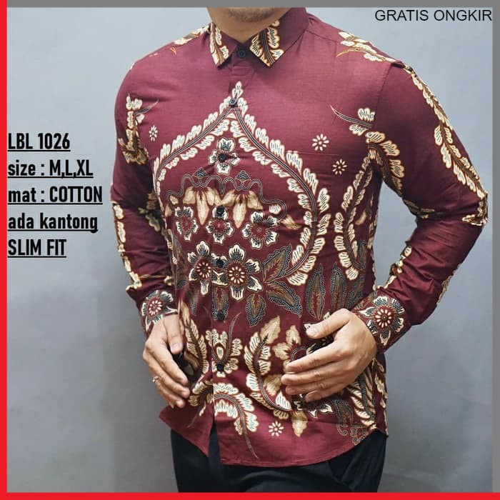 KEMEJA PRIA BATIK LENGAN PANJANG HEM BAHAN KATUN HALUS 40S LBL 1026 BAJU MODERN MEWAH SLIMFIT SLIM FIT BY PENDEK JAKARTA PLATINUM