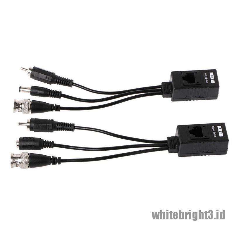 &lt; White3 &gt; 1 Pasang Kabel Power BNC Ke RJ45 Pasif Video + Audio Balun Transceiver Untuk CCTV