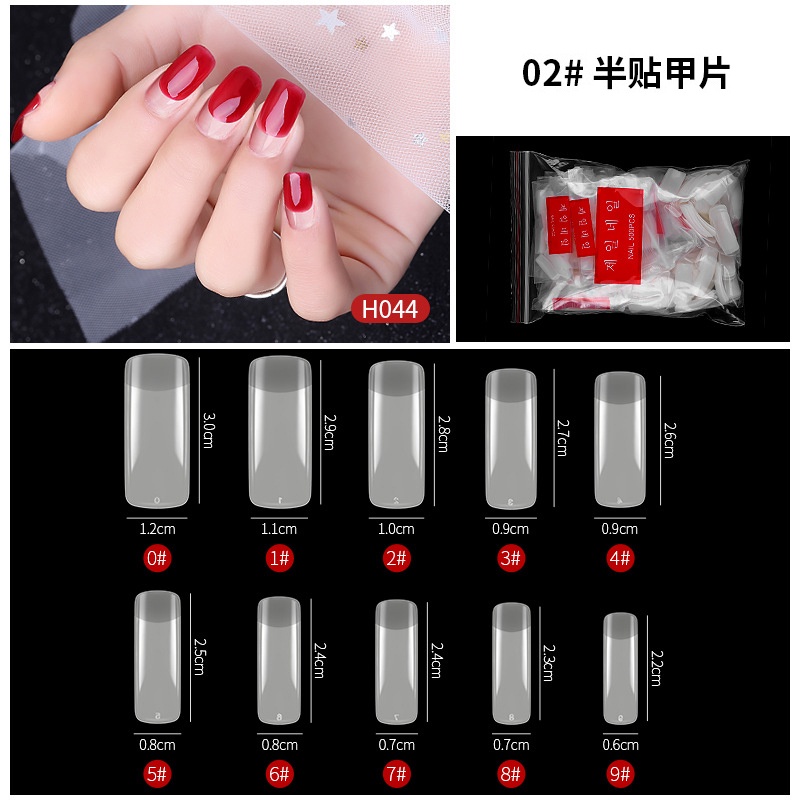 500pcs / Set Kuku Palsu Akrilik Full Cover 10 Ukuran Untuk Nail Art Diy