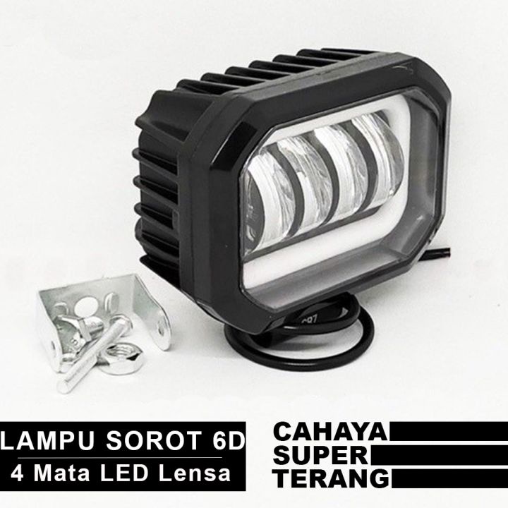 Lampu sorot Led Cwl 4 mata kotak Lensa 6D Lampu Sorot Led Motor