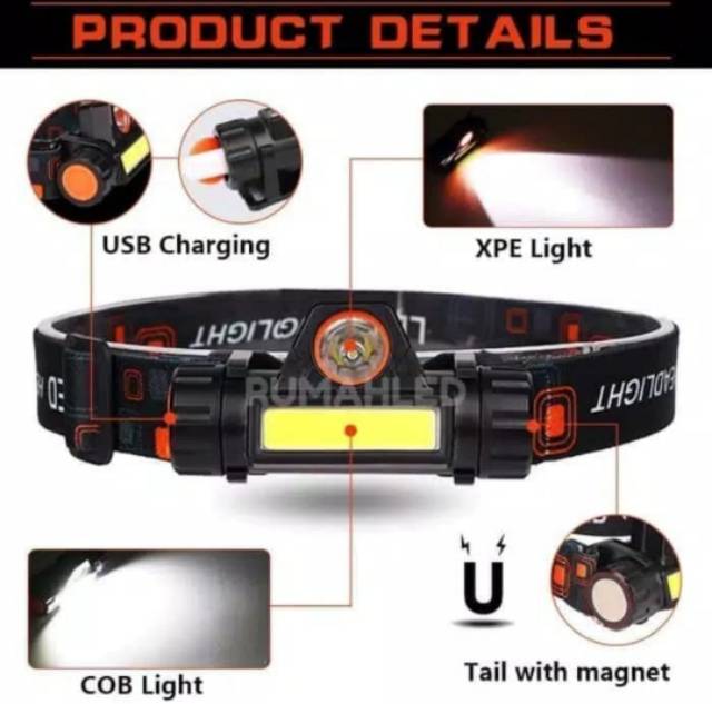 Headlamp Senter Kepala Mitsuyama LED Charger USB Termurah