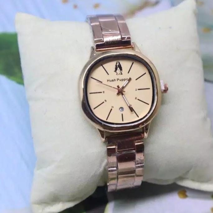 Jam Tangan Wanita Cewek Hush Puppies Rantai Oval Tanggal Aktif