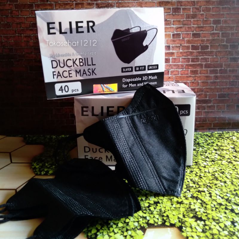 Masker Duckbill Boson Elier Earloop Hitam Disposable/Mask Duckbill Boson Emboss