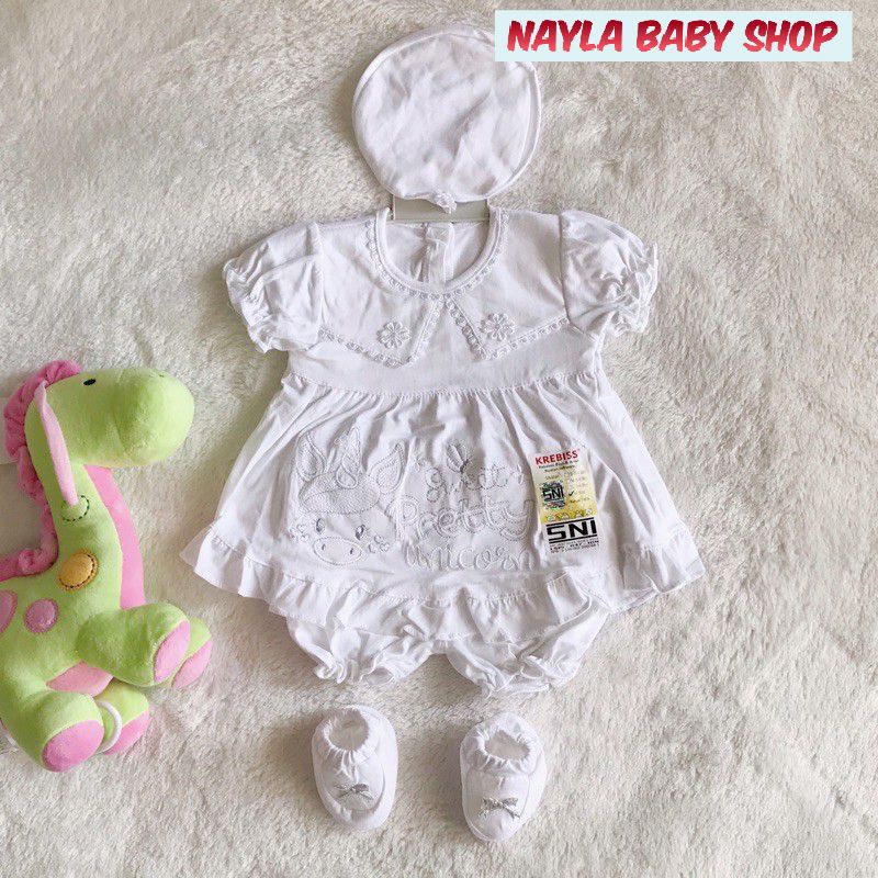 Dress Bayi Newborn Satu Set Putih/dress Aqiqah Bayi