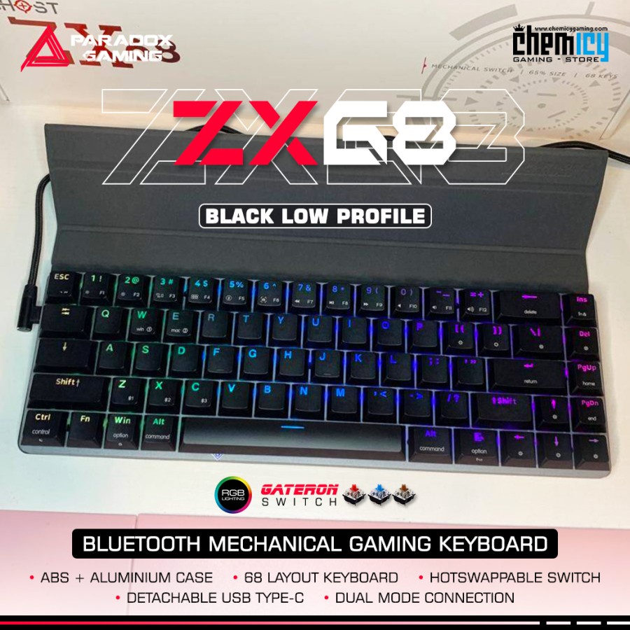 Paradox Gaming ZX68 Black LowProfile Hotswap Bluetooth Gaming Keyboard