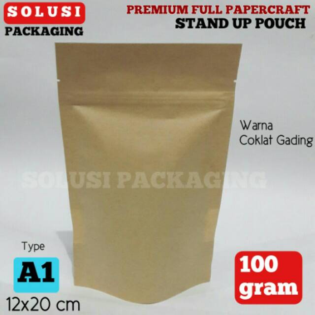 KEMASAN KOPI PREMIUM STAND POUCH PAPERCRAFT 100 GR/PLASTIK KLIP BERDIRI