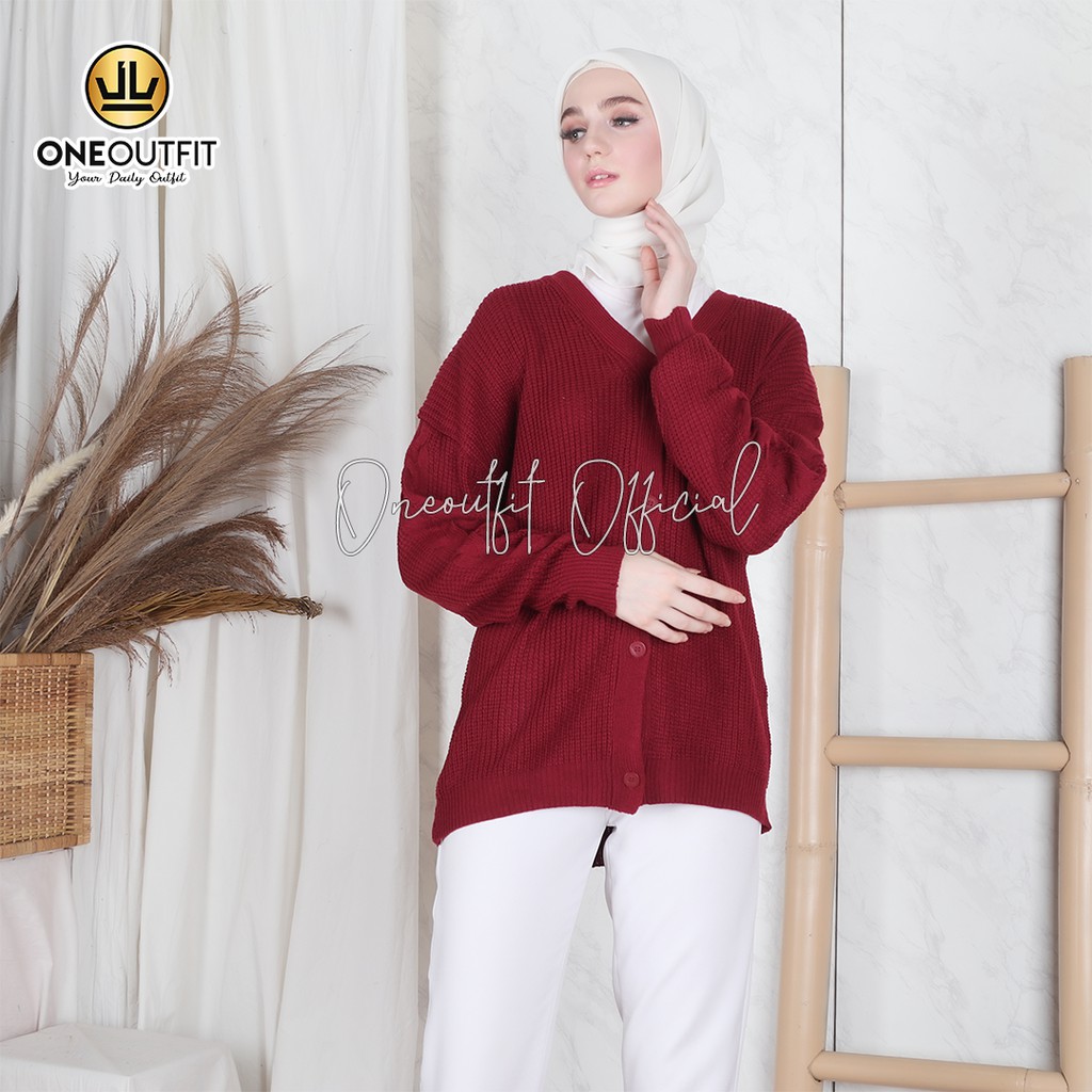 Cardigan Rajut Carissa Oversize Cardy Wanita Outerwear Kardigan Polos Big Size Outer Jumbo M L XL-Maroon