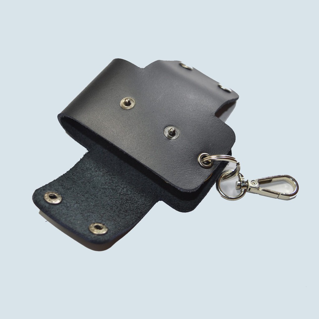 gantungan kunci unik kulit asli - key wallet organizer holder - hitam