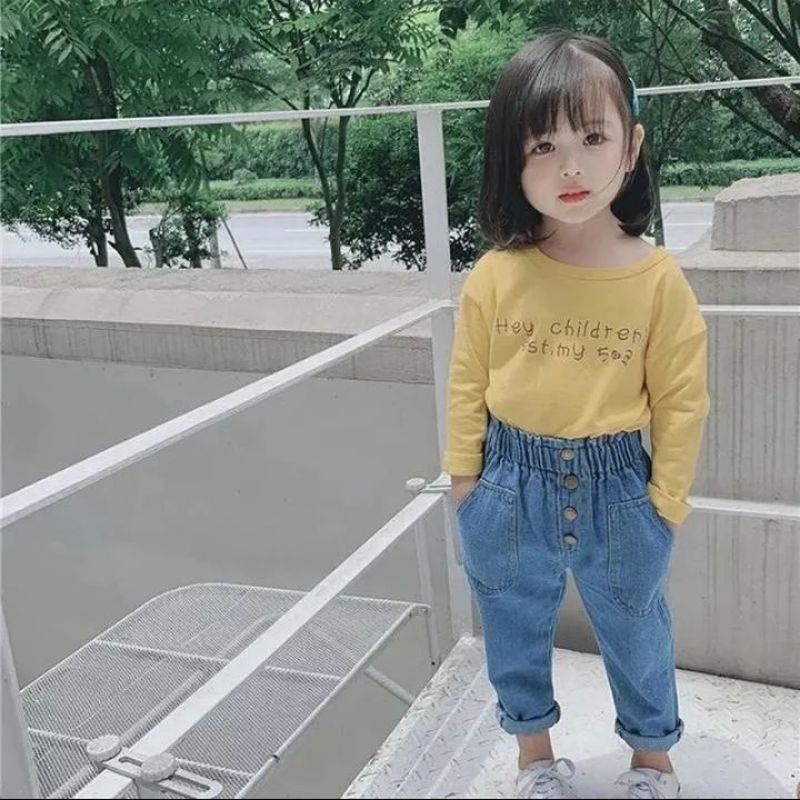 Celana Jeans Kancing High Waist Anak Perempuan 1-6 Tahun / Celana Panjang Joger Jeans Hight Waist Anak Perempuan