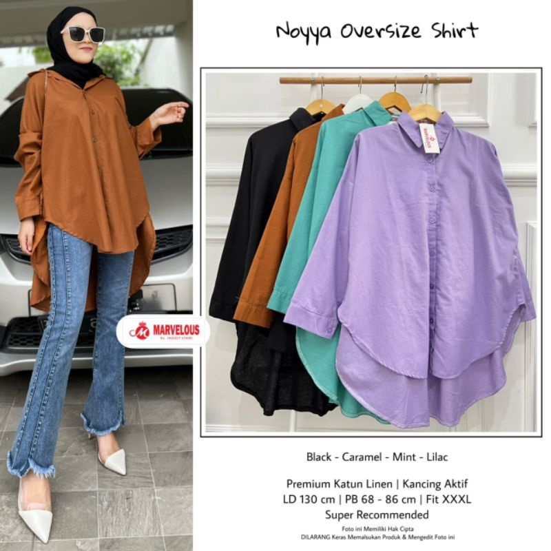 NOYYA OVERSIZE SHIRT BY MARVELOUS (BLOUSE MUSLIMAH) Blouse wanita polos rekomended