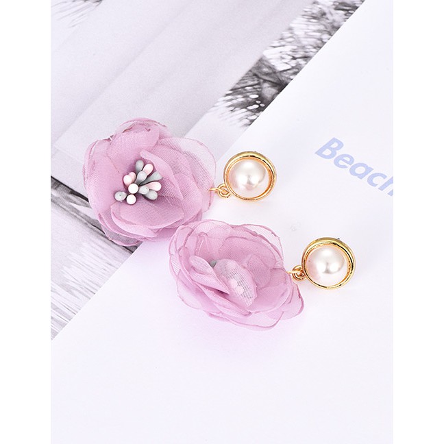 LRC Anting Tusuk Fashion Alloy Lace Pearl Flower Earrings F4760X