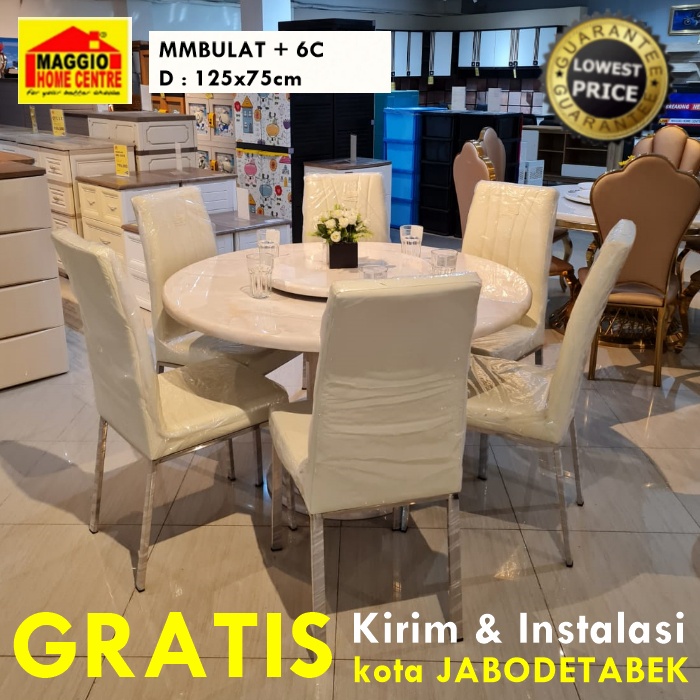 Meja Makan Marmer - Meja Makan Bulat Set 6 Kursi - Maggio