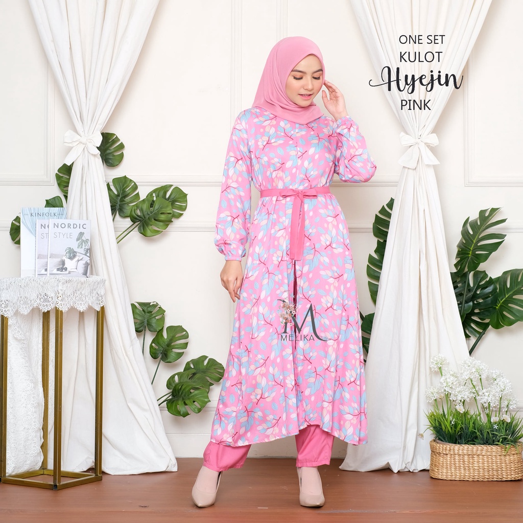 Pusat Mukena Indonesia - One Set Tunik Kulot Muslim Korea Hyejin-PINK