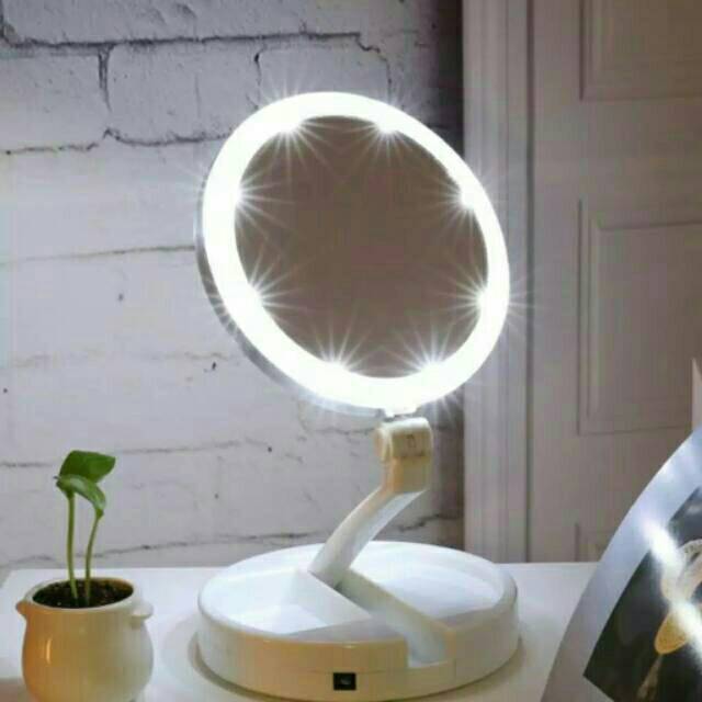 Lampu Makeup Cermin Lipat | Cermin Dua Sisi 10x