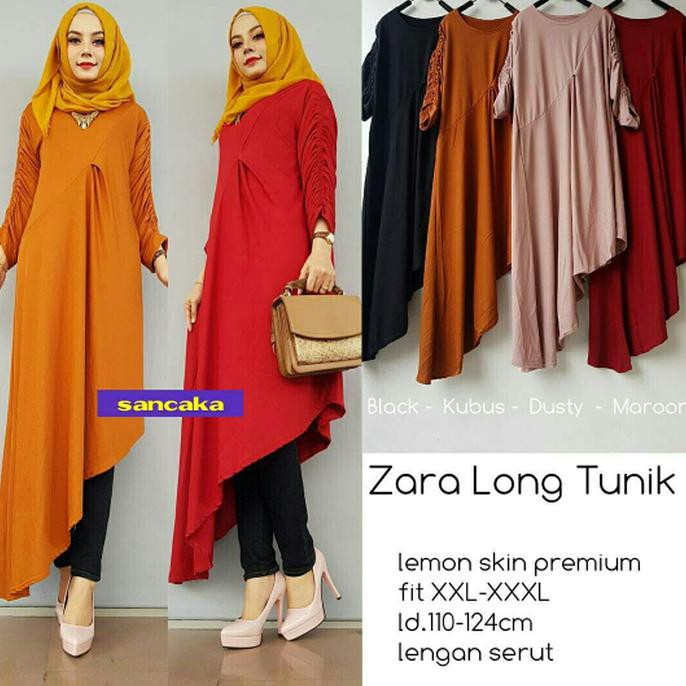 Zara Long Tunik,Baju Super Jumbo,Atasan Wanita,Tunik,Bumil Jumbo