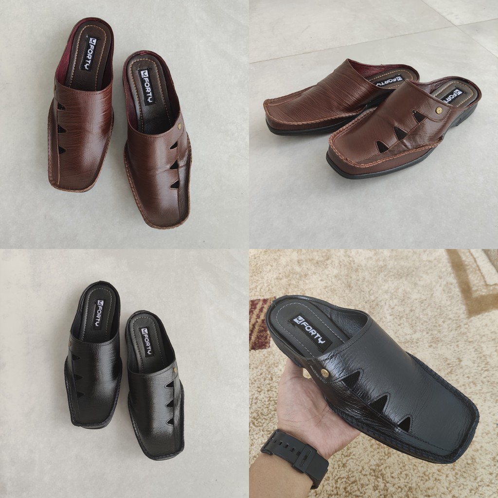 Forty Sandal Bustong Sandal Slop Pria Kulit asli Sol Karet tidak licin