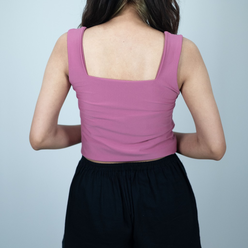 Firstact ODETTE TALI BESAR CROP TOP Tank Top Wanita bahan Spandex-Baby pink Jumbo/XL