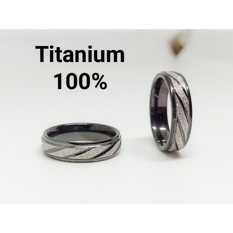 Cincin titanium pria wanita model pasir hitam putih