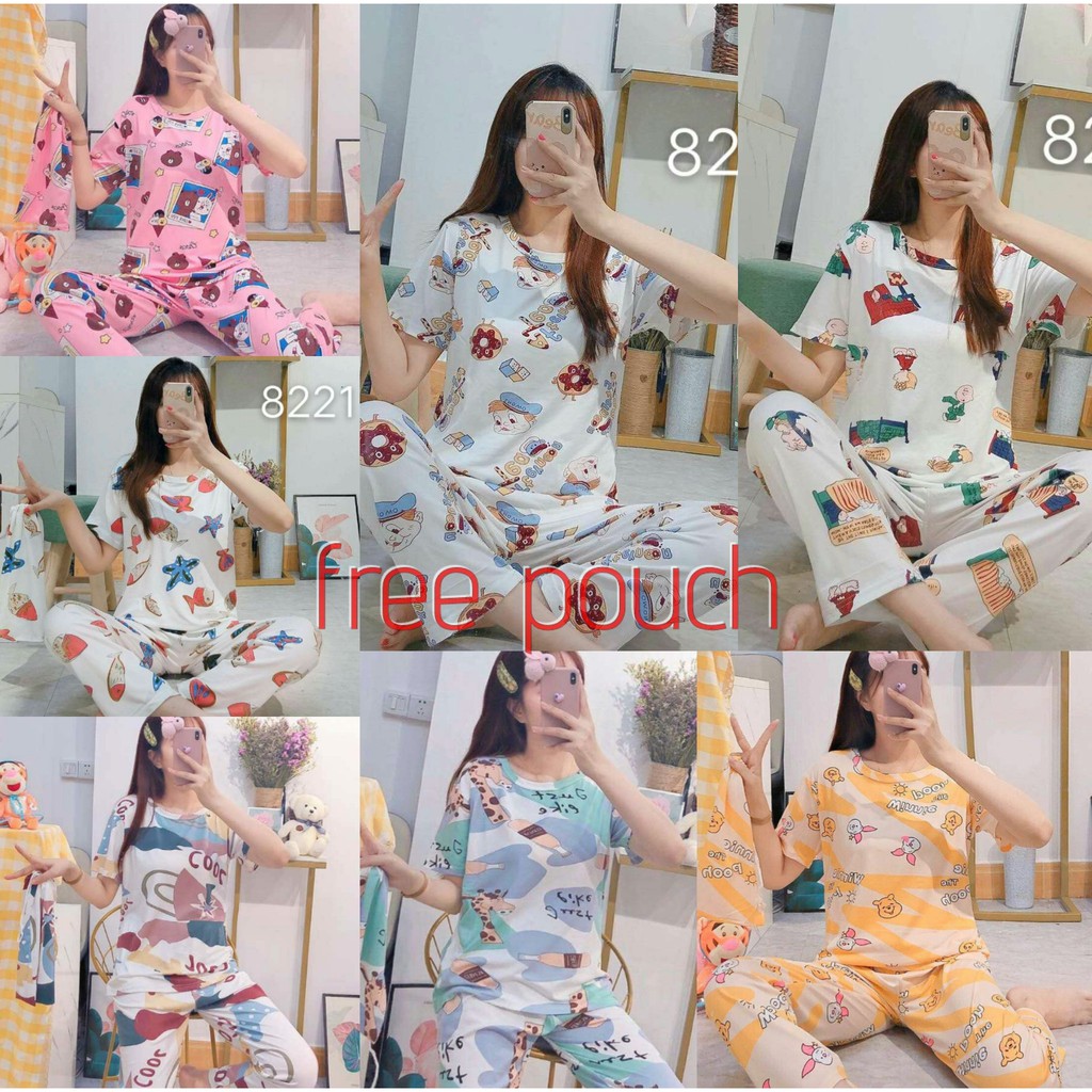 Piyama baju tidur cp wanita import +free pouch