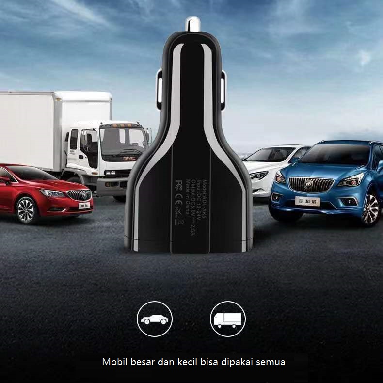 LeSHANG Car Charger 3 Ports Adaptor Mobil Colokan Mobil Dengan LED Ring Light