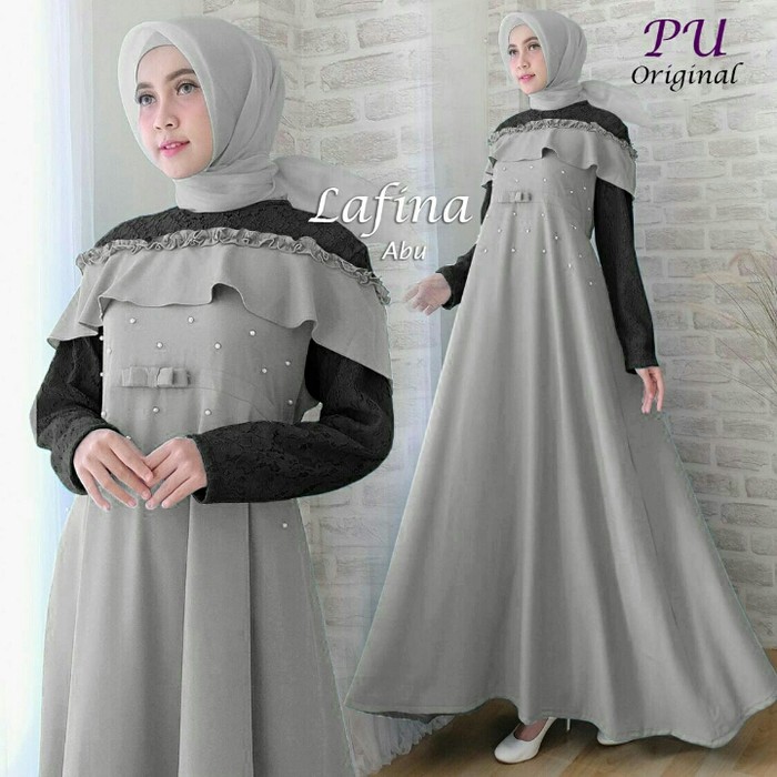 NISSA SABYAN  Gamis Kebaya Pesta Lafina Abu Ori, Baju Pesta Gamis Brukat Gliter - Biru Muda