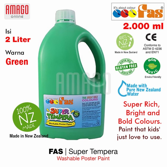 FAS - SUPER TEMPERA WASHABLE POSTER PAINT - 2 LITERS - GREEN - 058